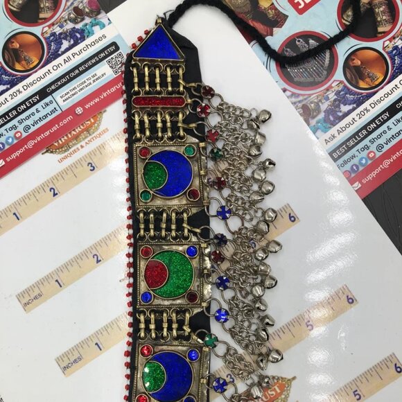 Afghan Kuchi Dangling Bells Choker Necklace, Ethnic Choker Necklace - Picture 7 of 8